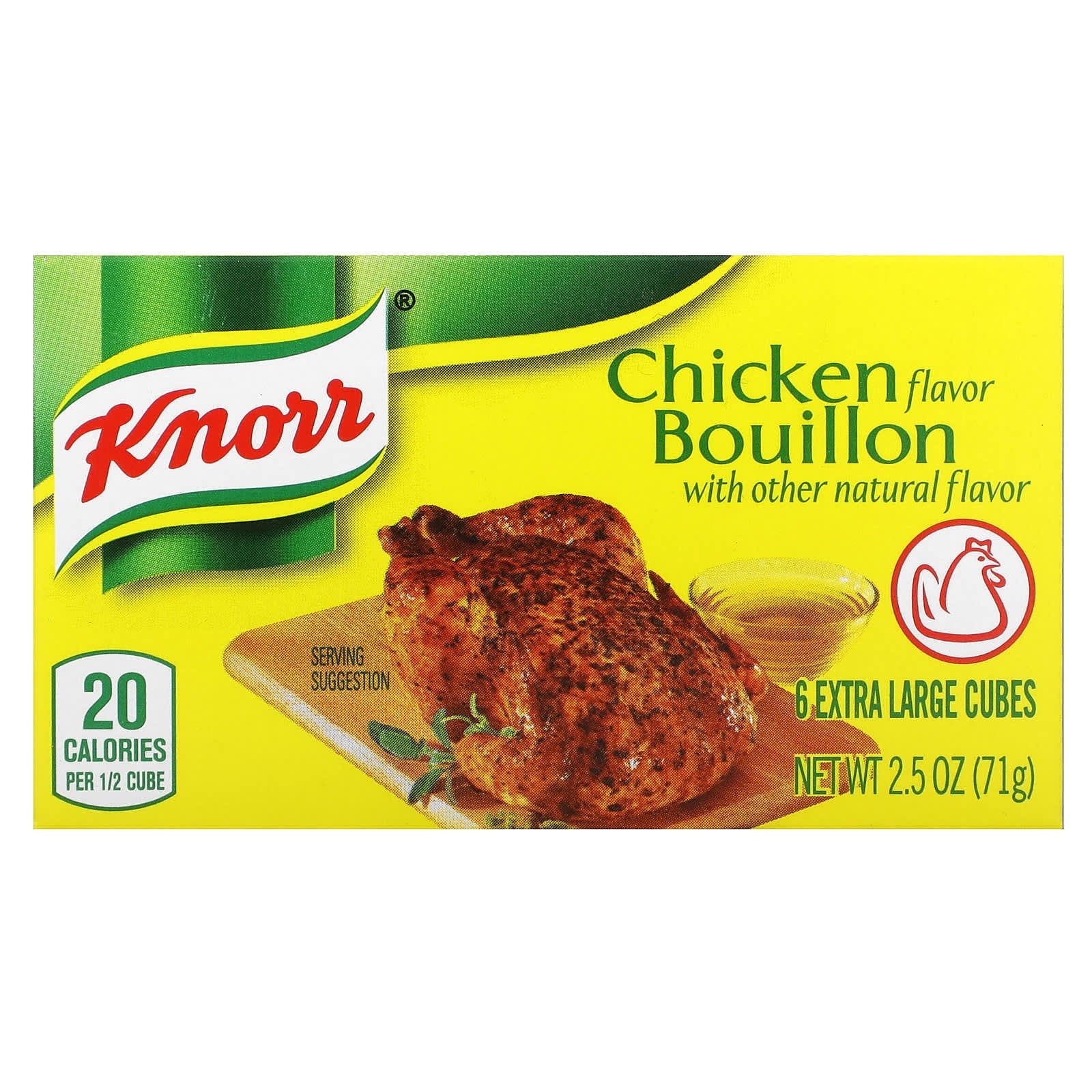 Knorr, Chicken Flavor Bouillon, 6 Extra Large Cubes, 2.5 oz (71 g) - Image 1