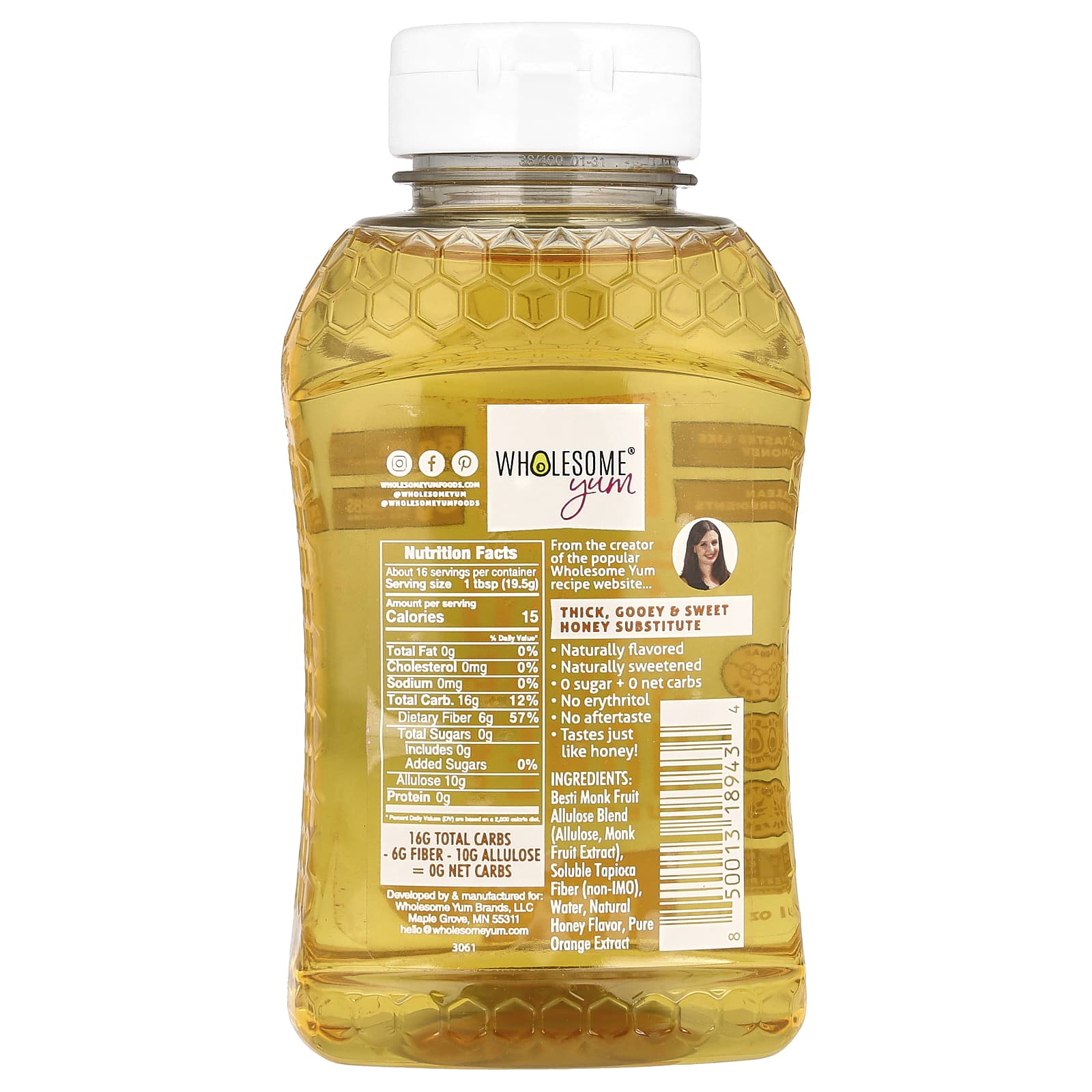 Wholesome Yum, Zero Sugar Honey Substitute, Orange, 11 oz (312 g) - Image 2