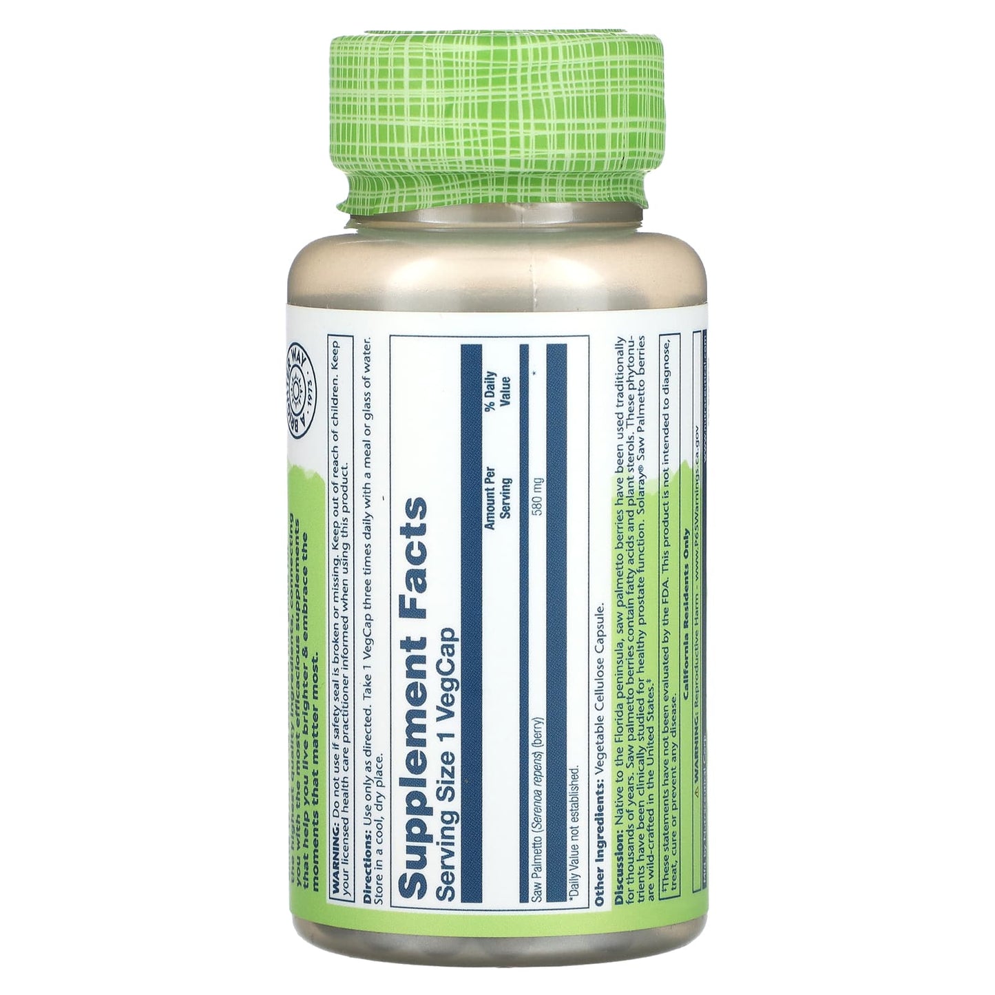 Solaray, True Herbs Saw Palmetto, 580 mg, 50 VegCaps - Image 2