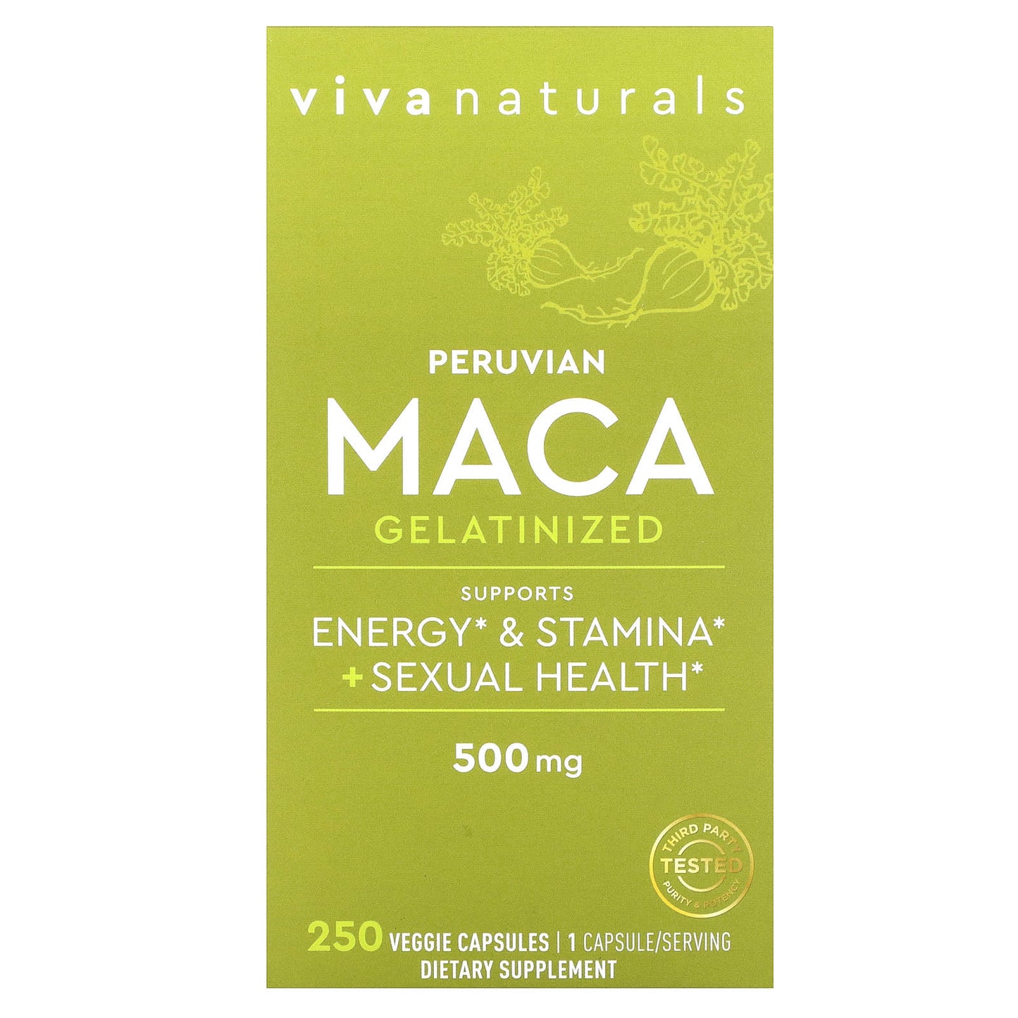 Viva Naturals, Peruvian Maca, Gelatinized, 500 mg, 250 Veggie Capsules - Image 1
