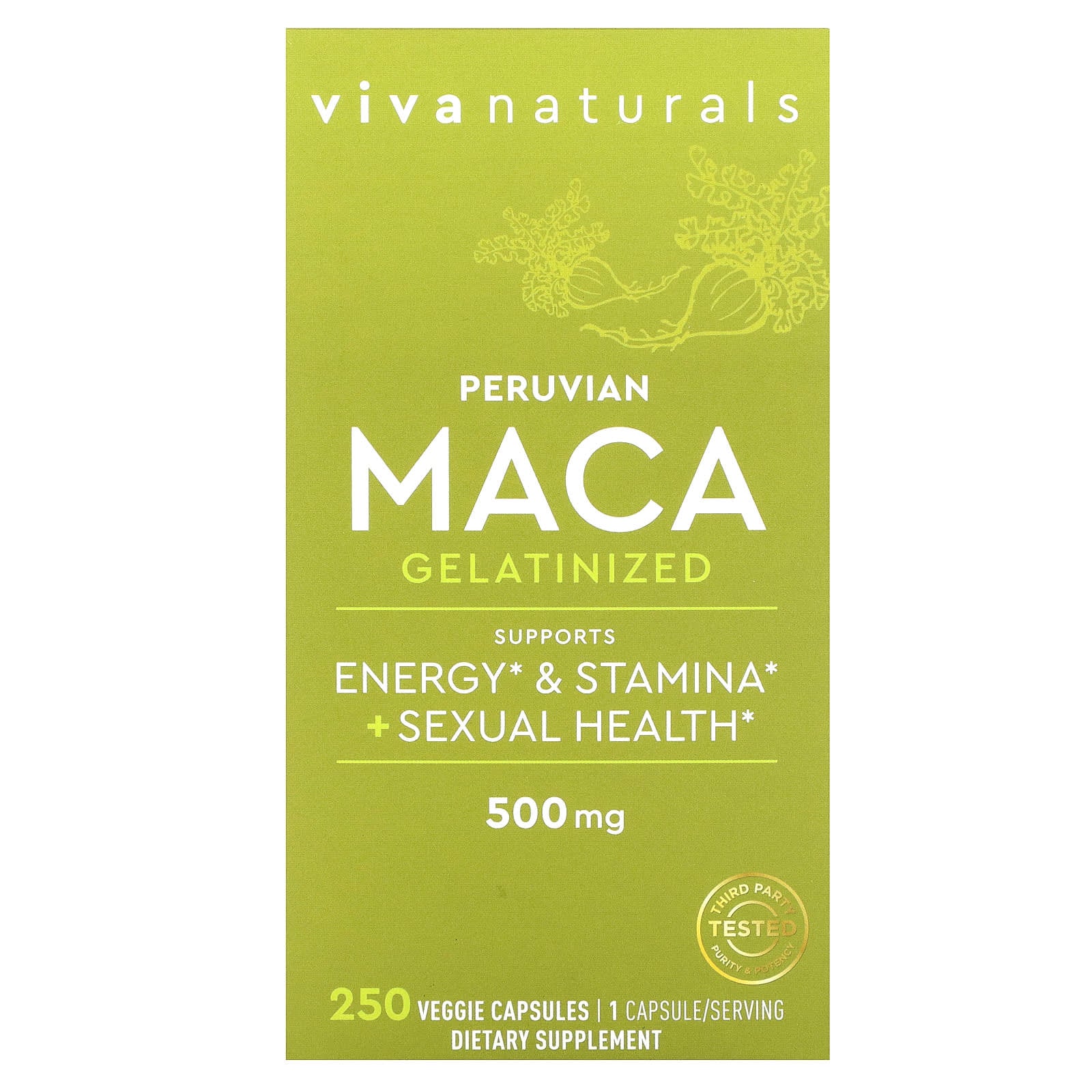 Viva Naturals, Peruvian Maca, Gelatinized, 500 mg, 250 Veggie Capsules - Image 1