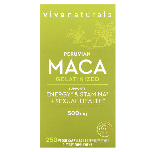 Viva Naturals, Peruvian Maca, Gelatinized, 500 mg, 250 Veggie Capsules - Image 1