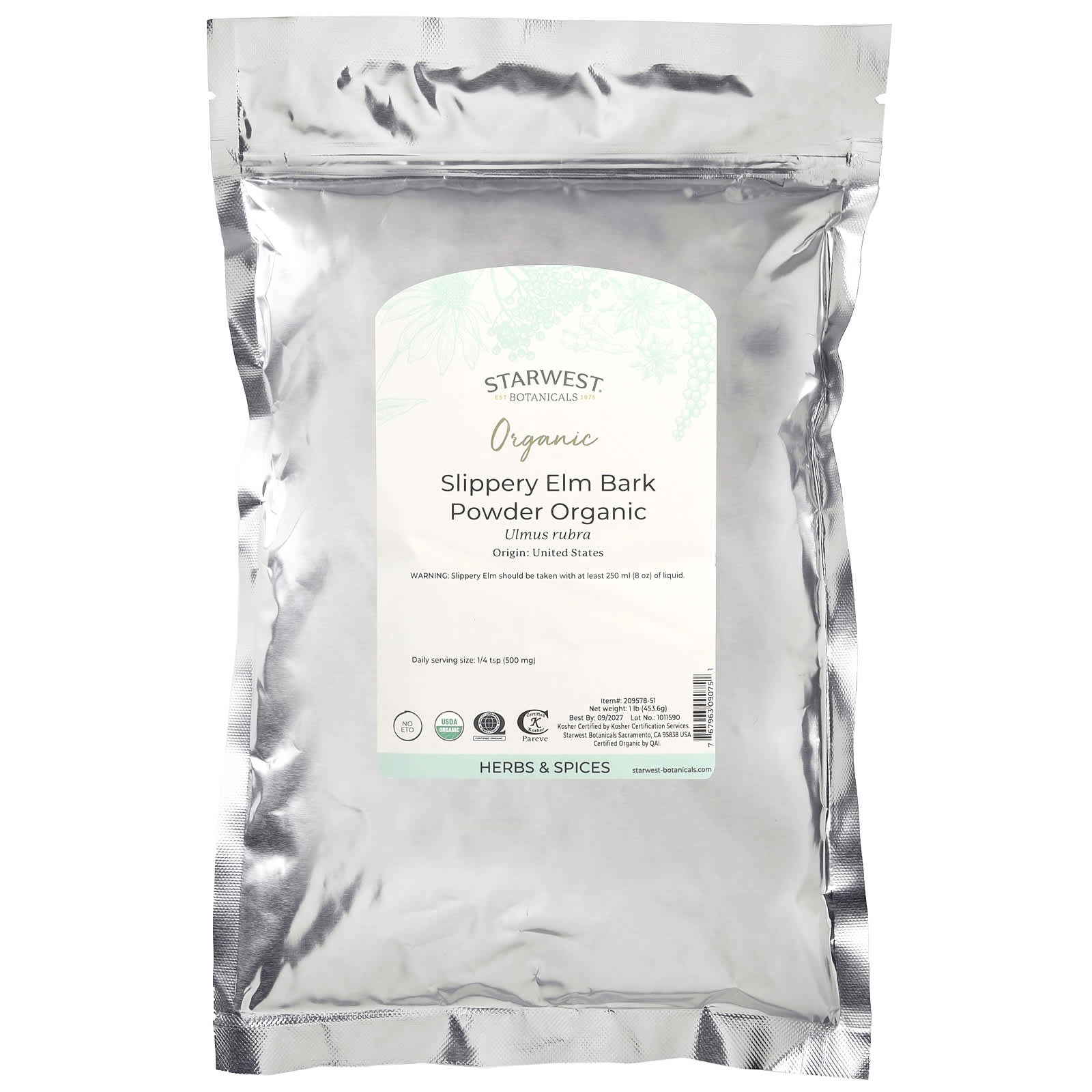 Starwest Botanicals, Organic Slippery Elm Bark Powder, 1 lb (453.6 g) - Image 2