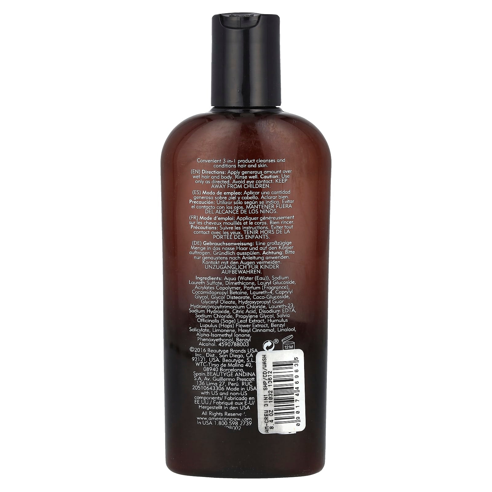 American Crew 3-In-1 Shampoo, Conditioner & Body Wash 250ml - Image 2