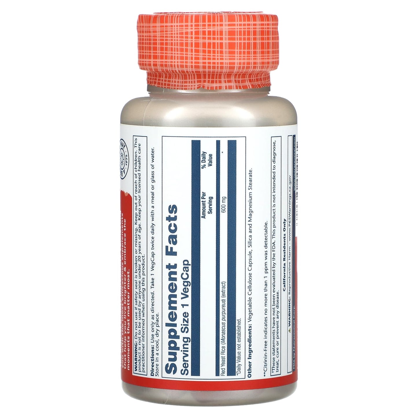 Solaray, Red Yeast Rice, 600 mg, 45 VegCaps