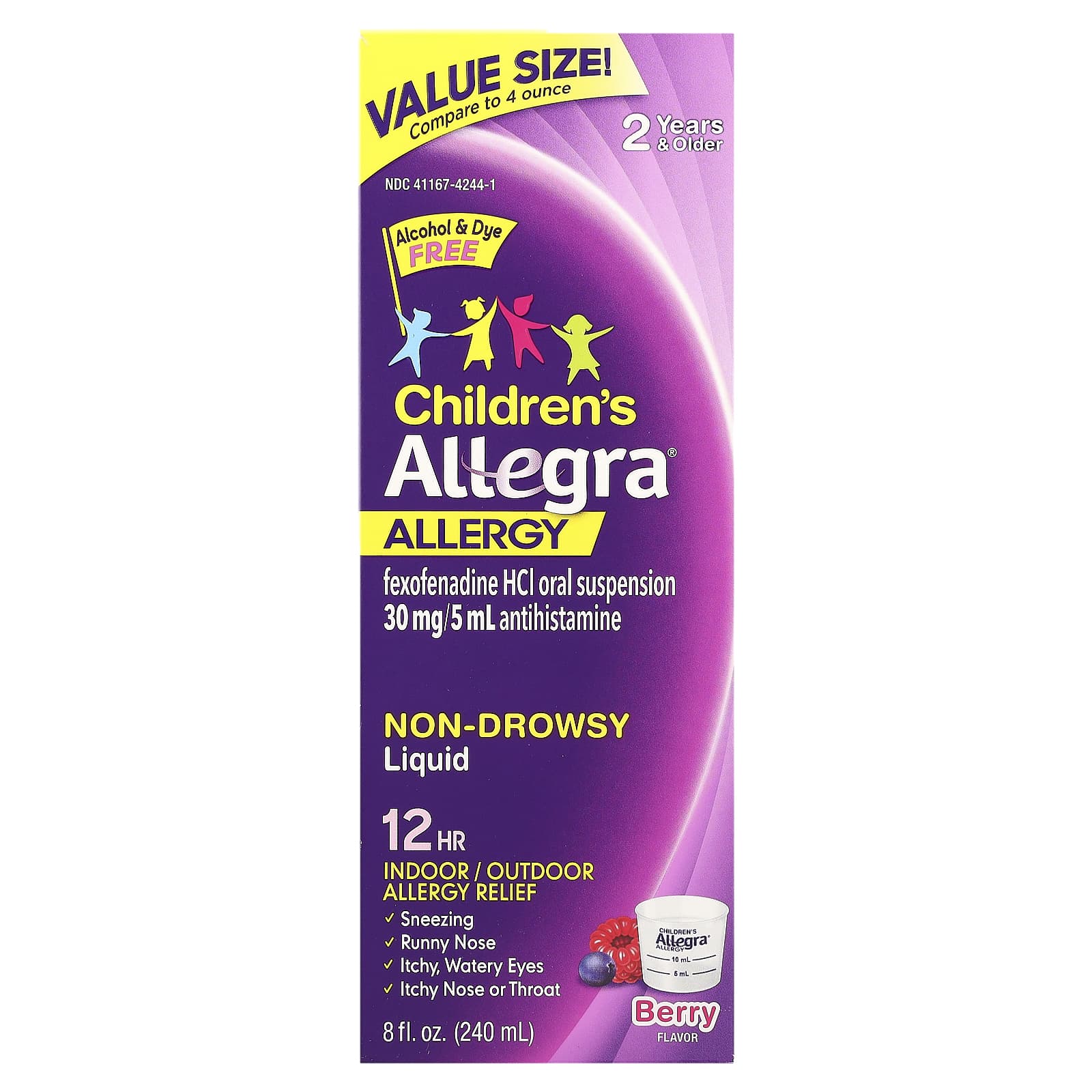 Allegra 12 Hour Children's Allergy Relief Berry Liquid, 30 mg, 8 fl oz - Image 1
