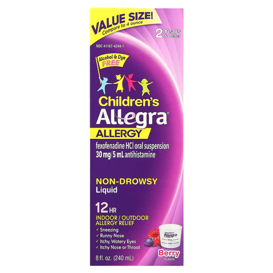 Allegra 12 Hour Children's Allergy Relief Berry Liquid, 30 mg, 8 fl oz - Image 1