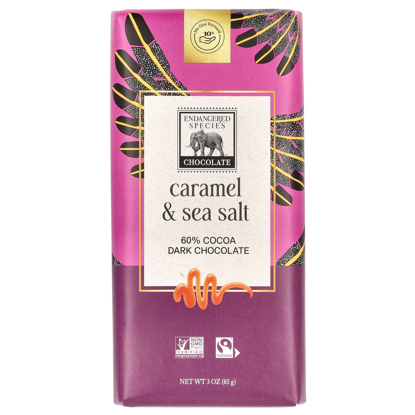 Endangered Species Dark Chocolate Bars, Caramel & Sea Salt, 60% Cocoa, 3 oz - Image 1