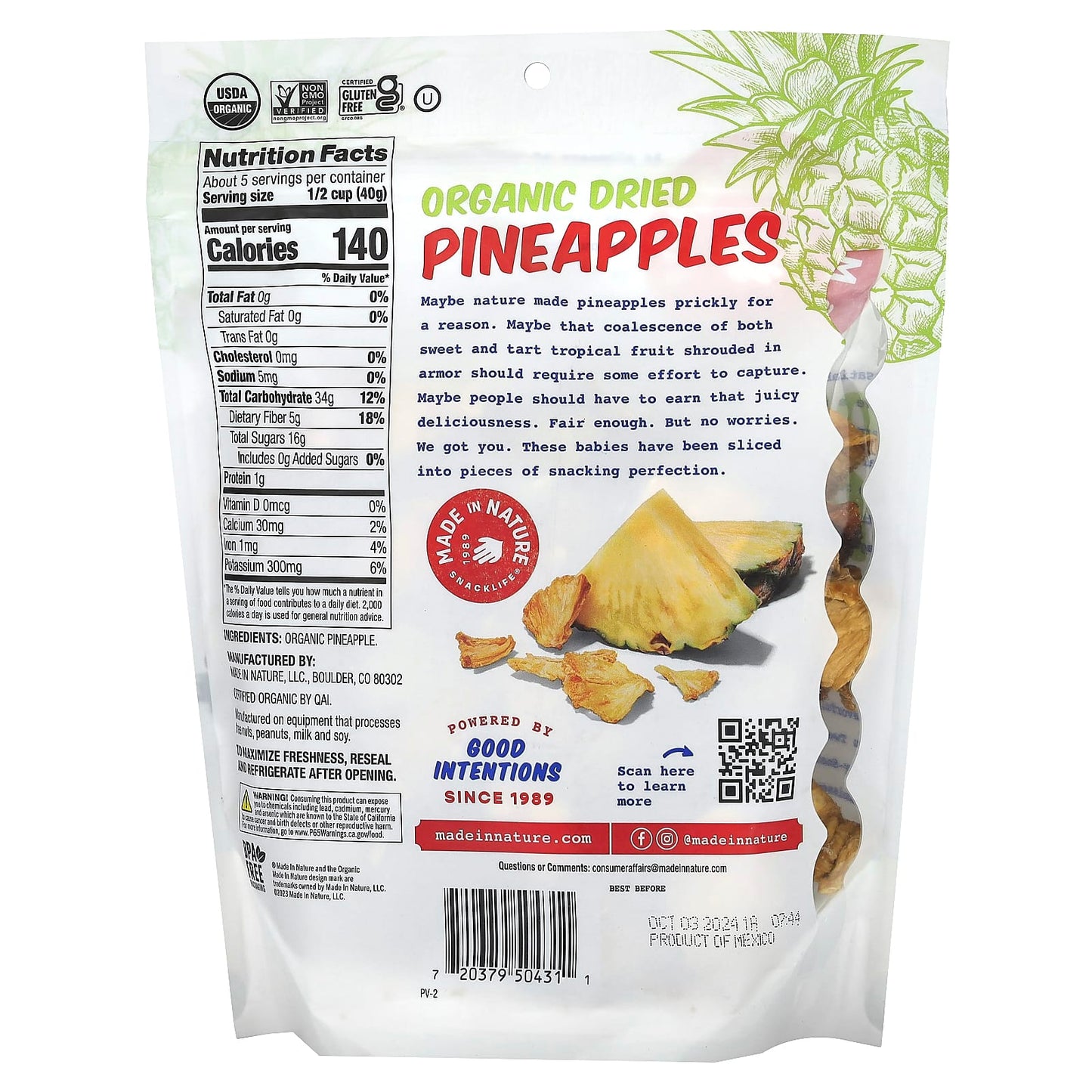 Made in Nature, Organic Dried Pineapples, Sun-Ripened, Unsulfured, 7.5 oz (213 g) - Image 2