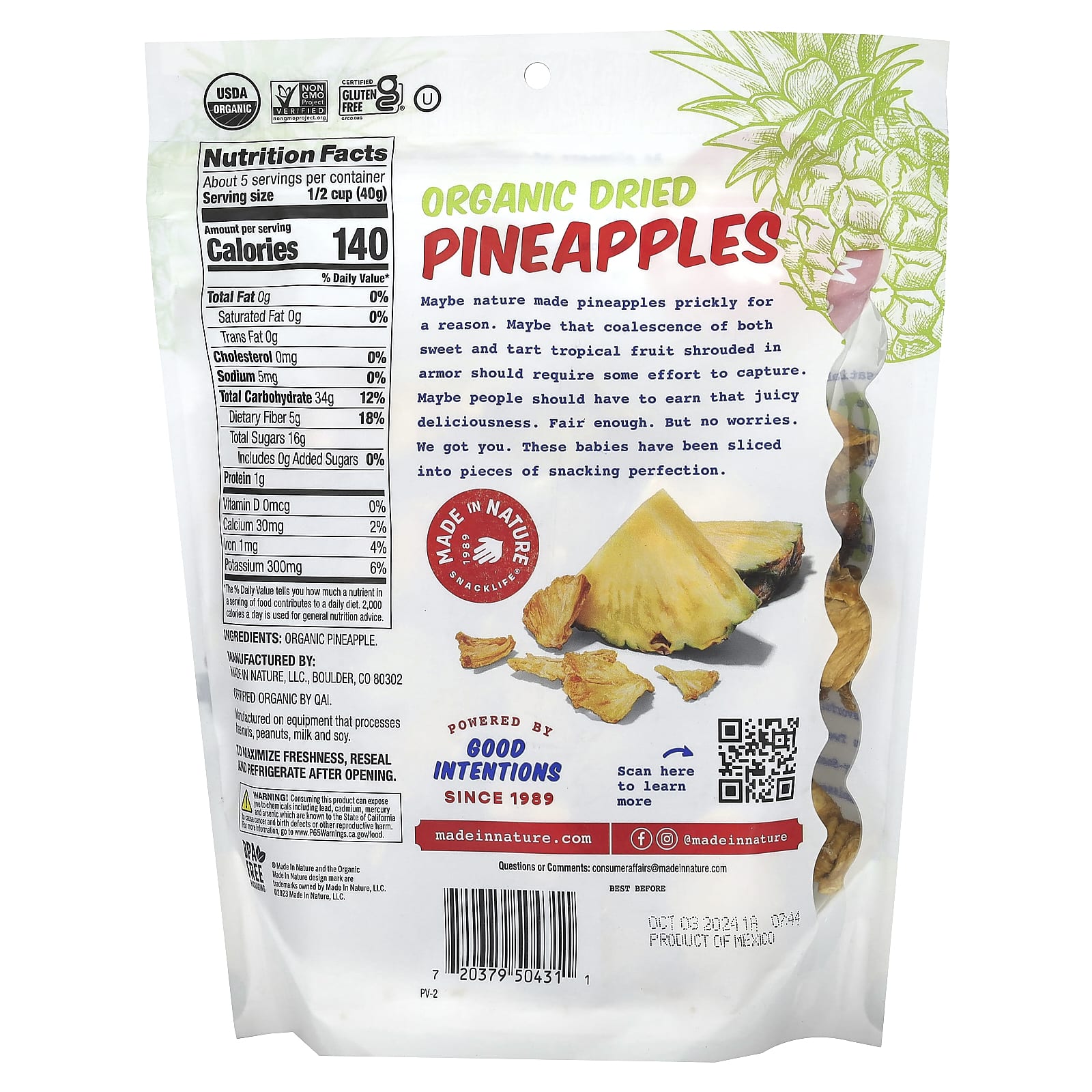 Made in Nature, Organic Dried Pineapples, Sun-Ripened, Unsulfured, 7.5 oz (213 g) - Image 2