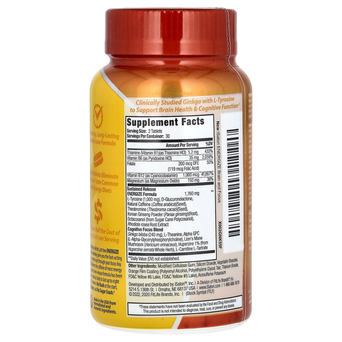 All-Day Energy & Brain Support with Isatori Energize, 60 Tablets - Image 2