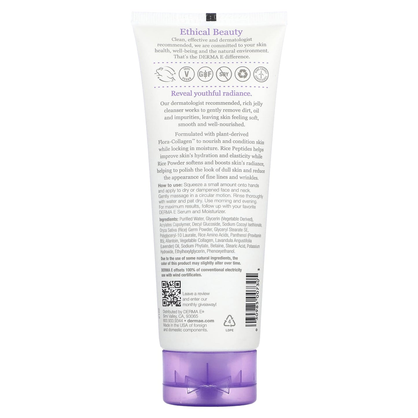 DERMA E Gentle Face Cleanser with Peptides & Flora-Collagen, 4 oz - Image 2