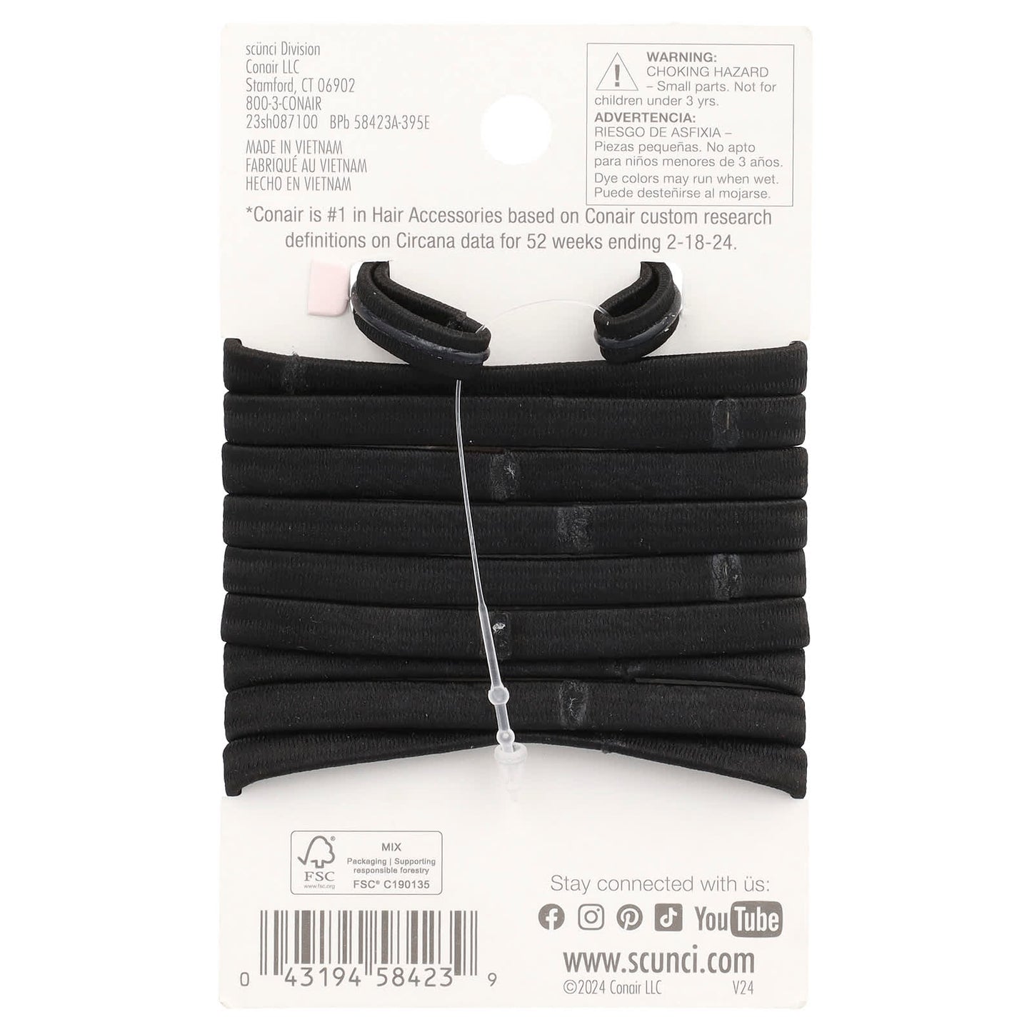 Scunci, No-Slip Grip® Elastics, All Day Strong Hold, Black, 10 Pieces - Image 2