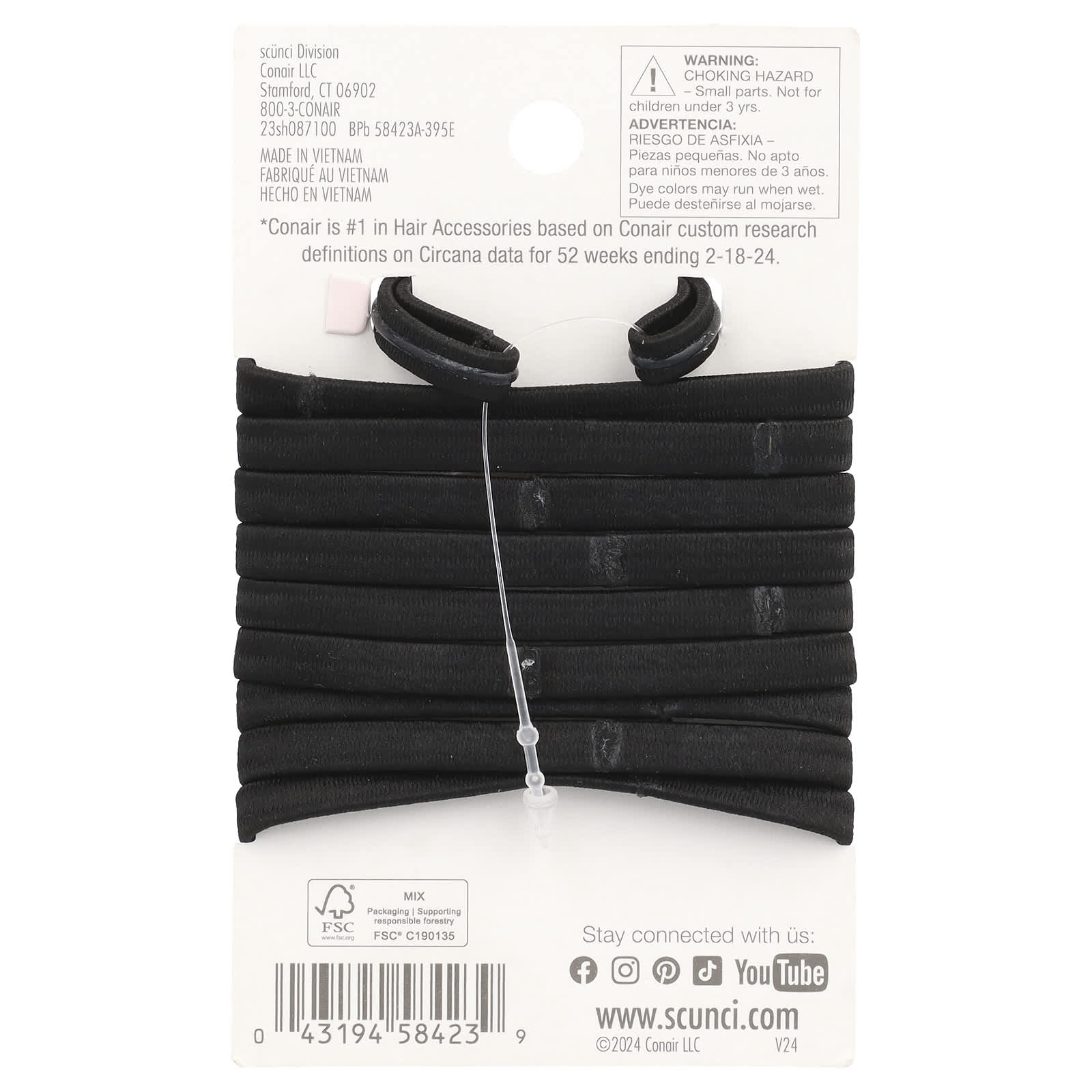 Scunci, No-Slip Grip® Elastics, All Day Strong Hold, Black, 10 Pieces - Image 2