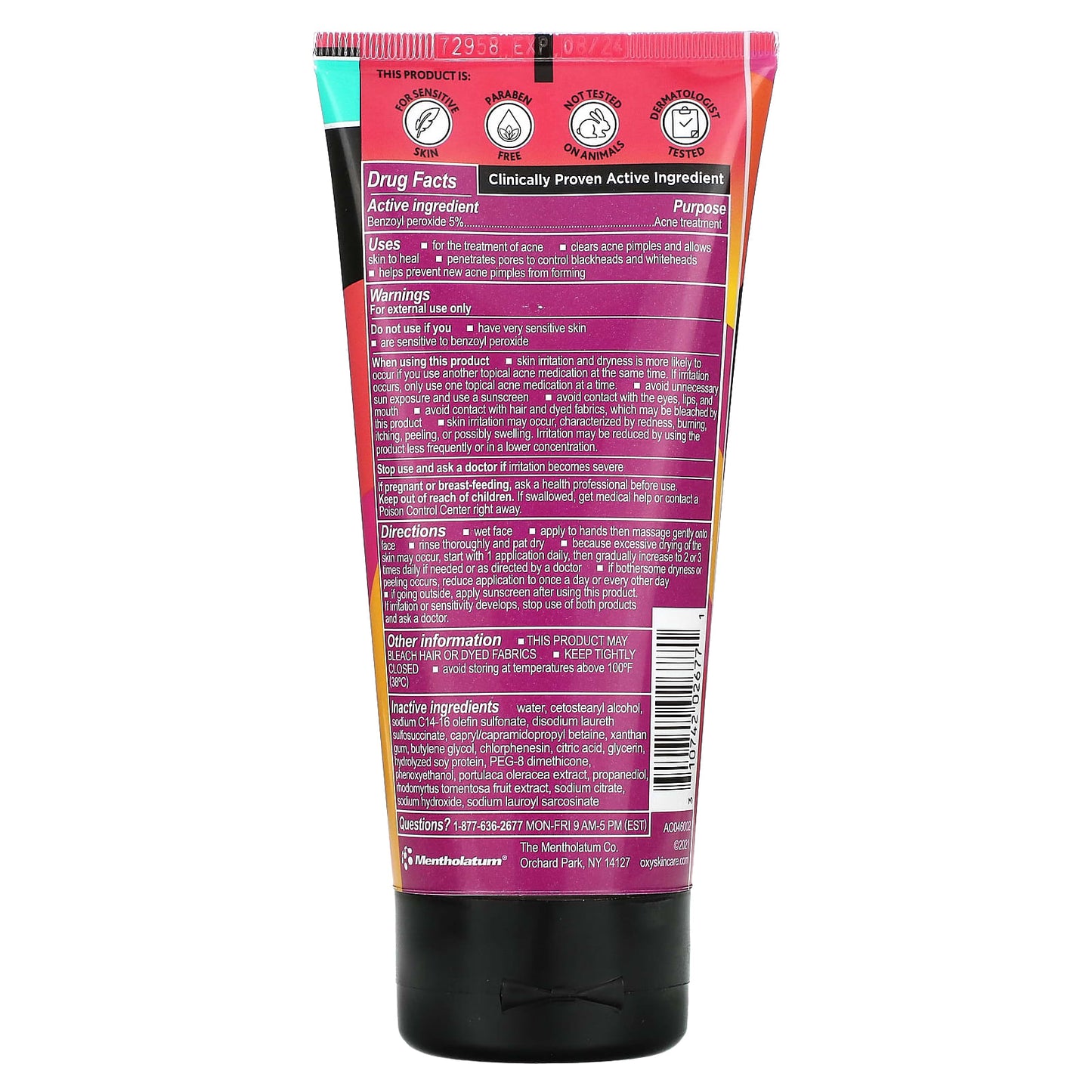 Oxy Skin Care, Sensitive Skin Acne Cleanser with Prebiotics, Fragrance Free, 5 fl oz (148 ml) - Image 2