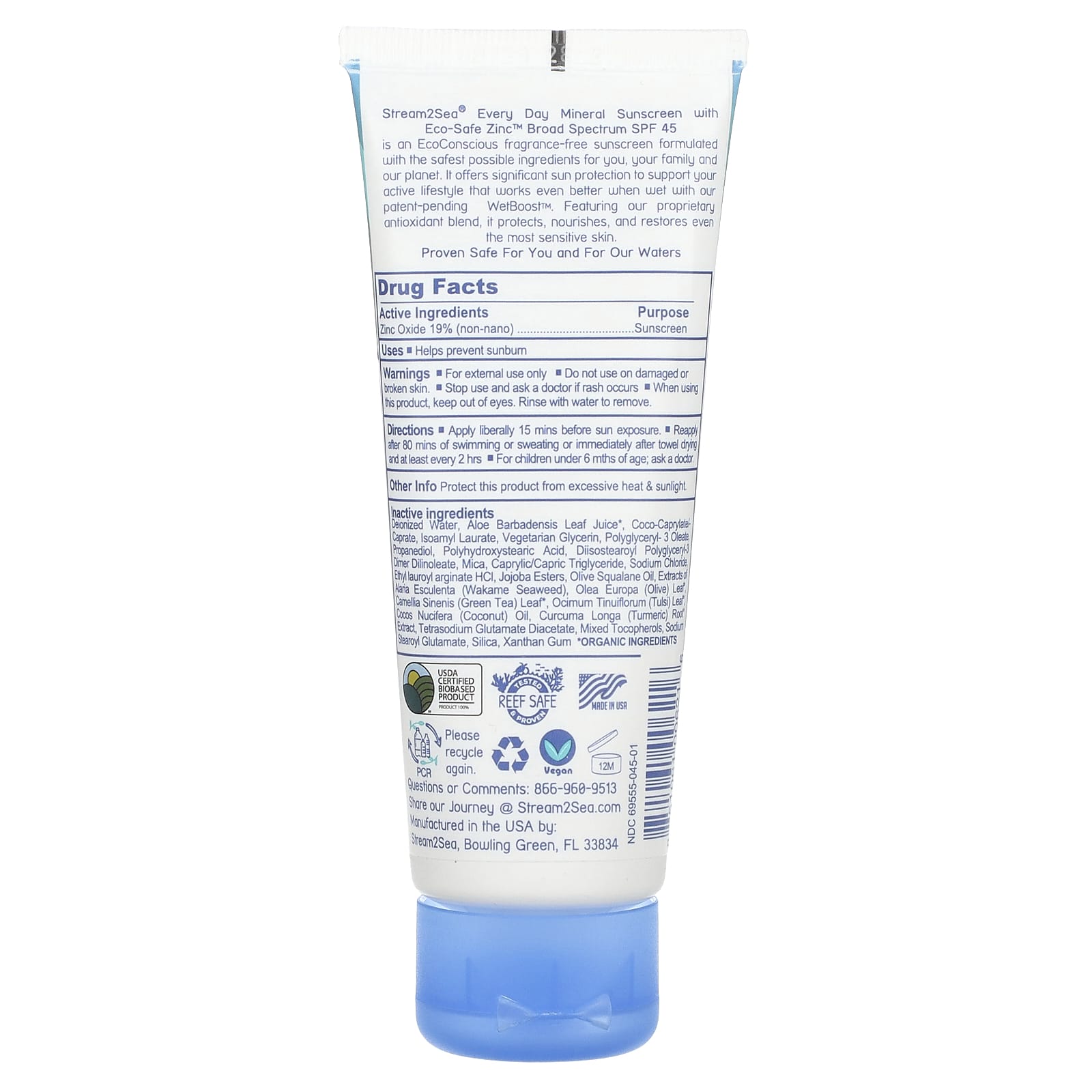 Stream2Sea, Every Day Mineral Sunscreen, Active, SPF 45, 2.5 fl oz (75 ml) - Image 2