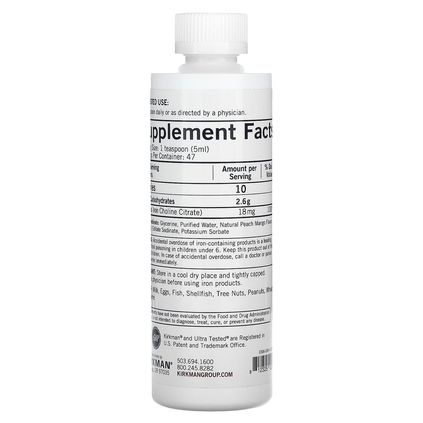 Kirkman Labs, Iron Liquid, Natural Peach Mango, 8 fl oz (237 ml) - Image 2