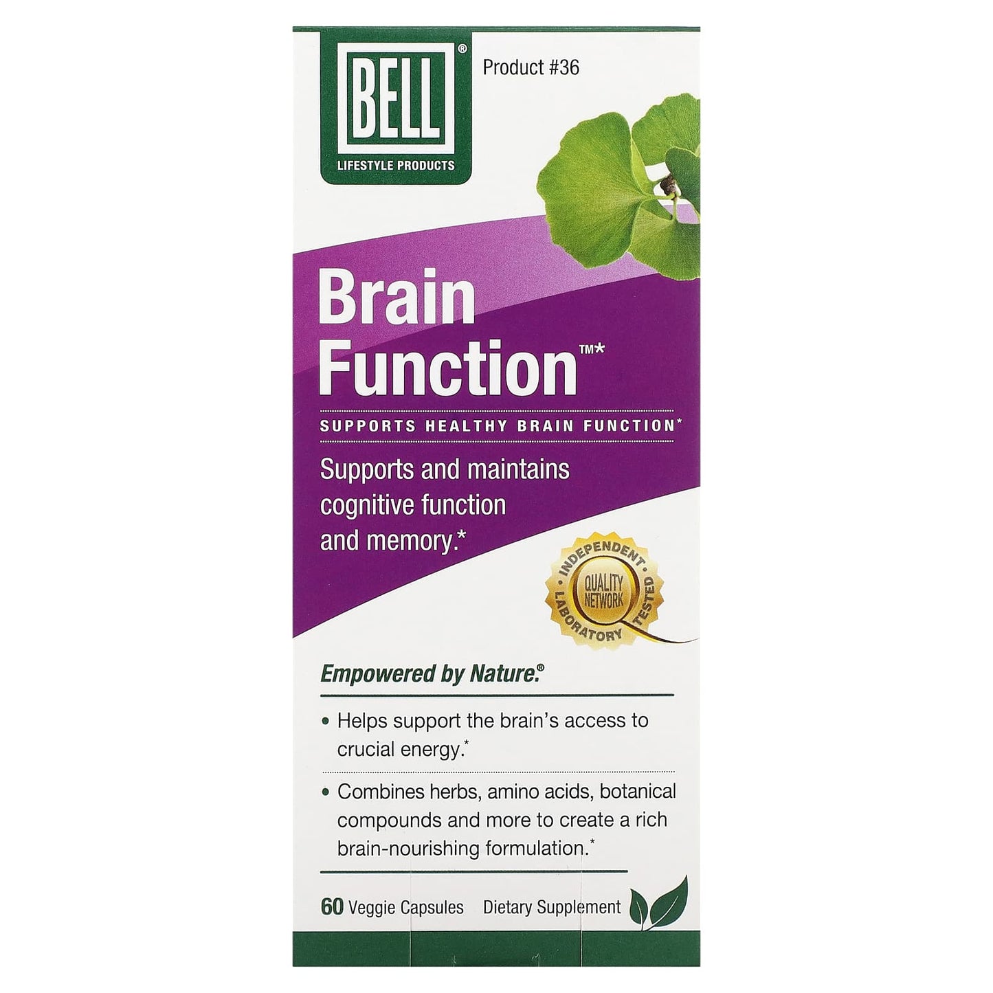 Bell Lifestyle Brain Function Supplement, 60 Veggie Capsules - Image 1
