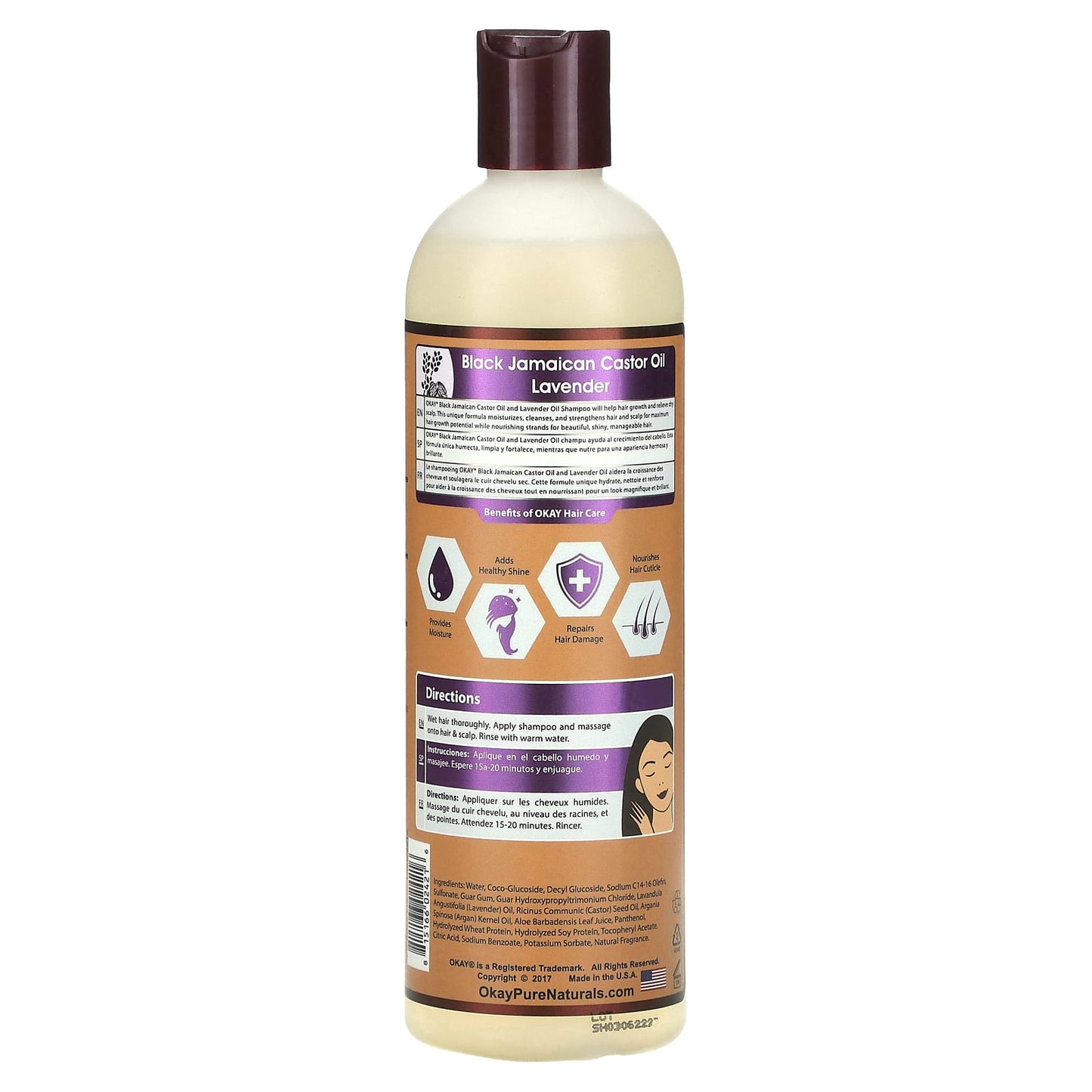Okay Pure Naturals, Black Jamaican Castor Oil, Shampoo, Lavender, 12 fl oz (355 ml) - Image 2