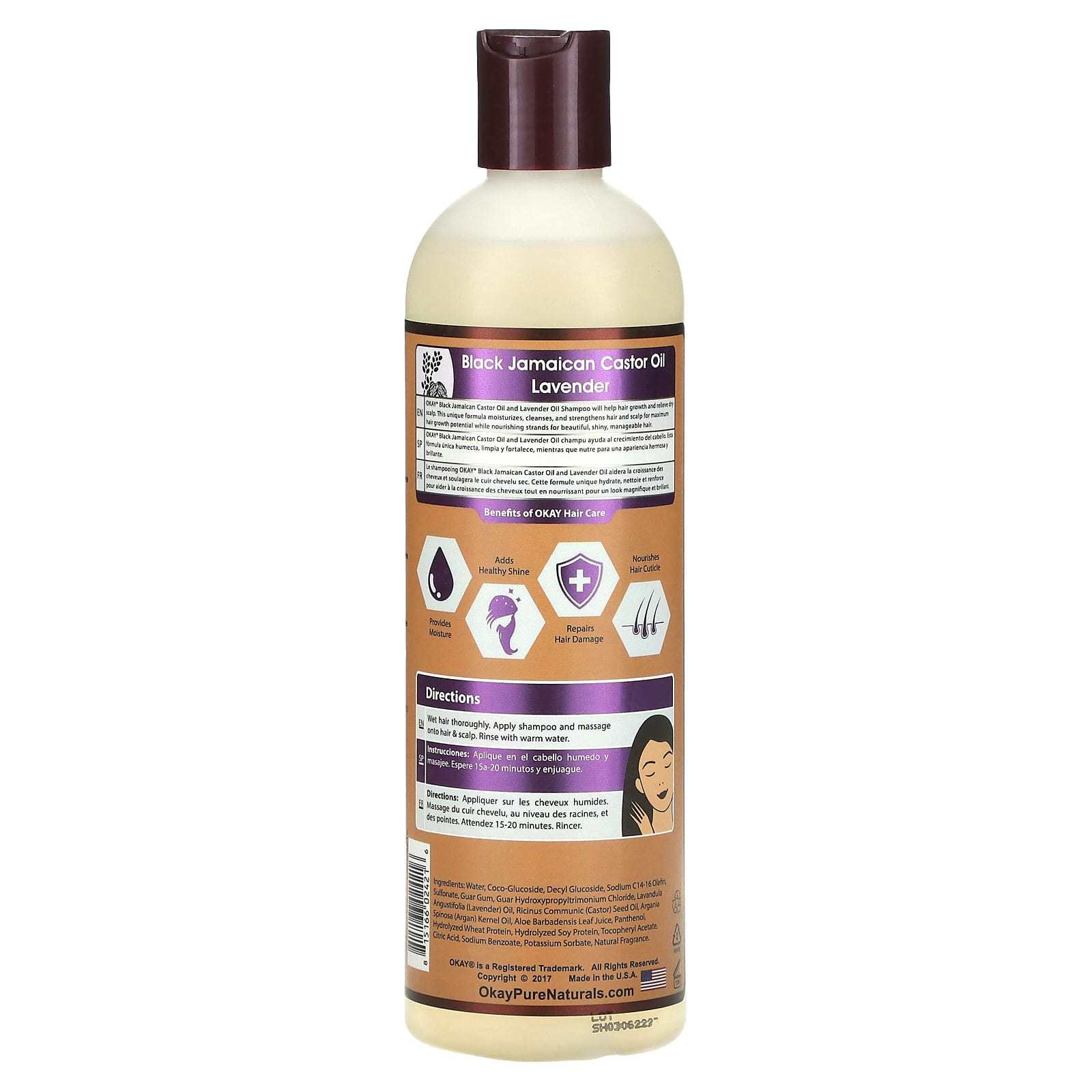 Okay Pure Naturals, Black Jamaican Castor Oil, Shampoo, Lavender, 12 fl oz (355 ml) - Image 2