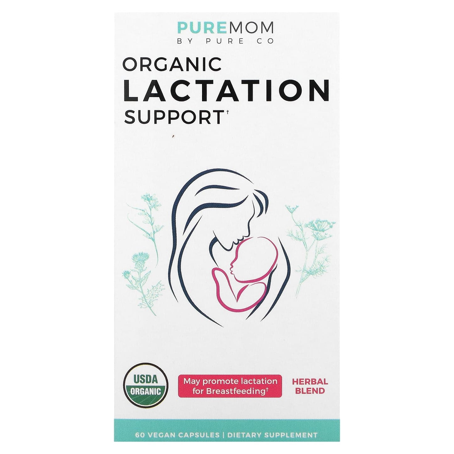 Pure Co., Pure Mom, Organic Lactation Support, 60 Vegan Capsules - Image 1