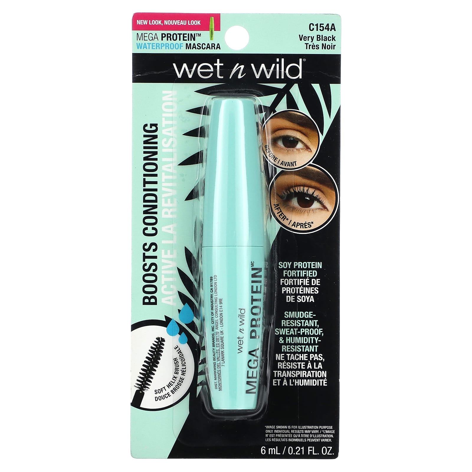 wet n wild, Mega Protein Waterproof Mascara, C154A Very Black, 0.21 fl oz (6 ml) - Image 2