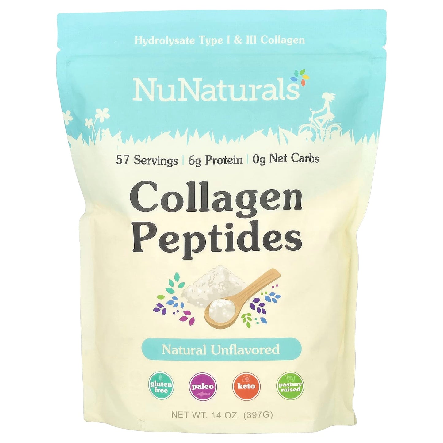 NuNaturals, Collagen Peptides, Unflavored , 14 oz (397 g) - Image 1
