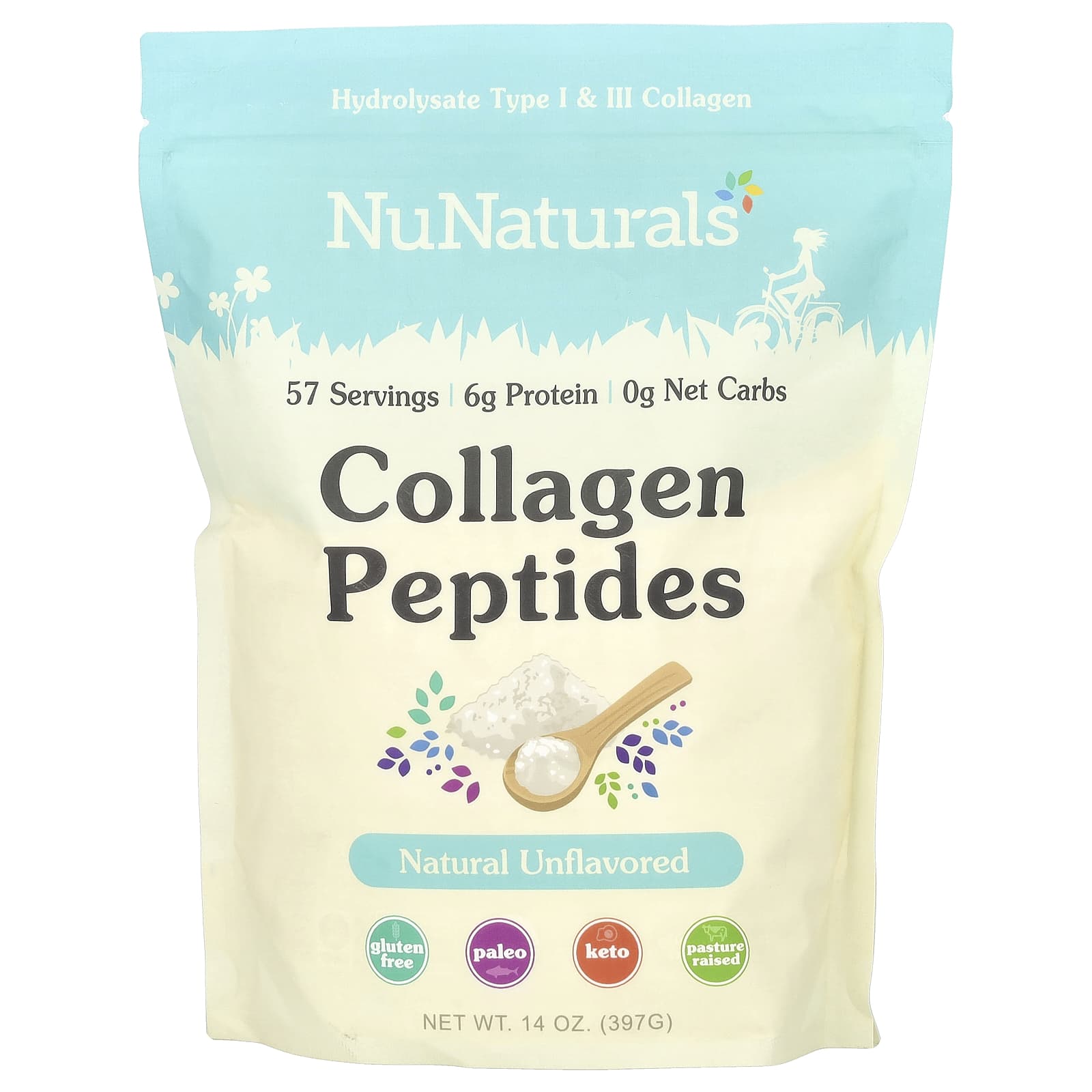 NuNaturals, Collagen Peptides, Unflavored , 14 oz (397 g) - Image 1
