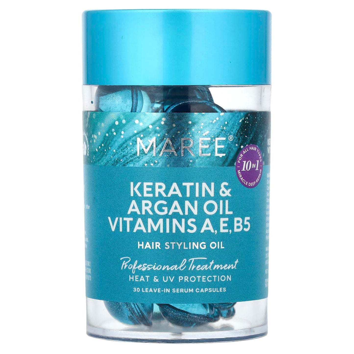 Maree, Hair Styling Oil, Kertin & Argan Oil Vitamins A, E, B5, For All Hair Types, Floral, 30 Leave-In Serum Capsules - Image 1