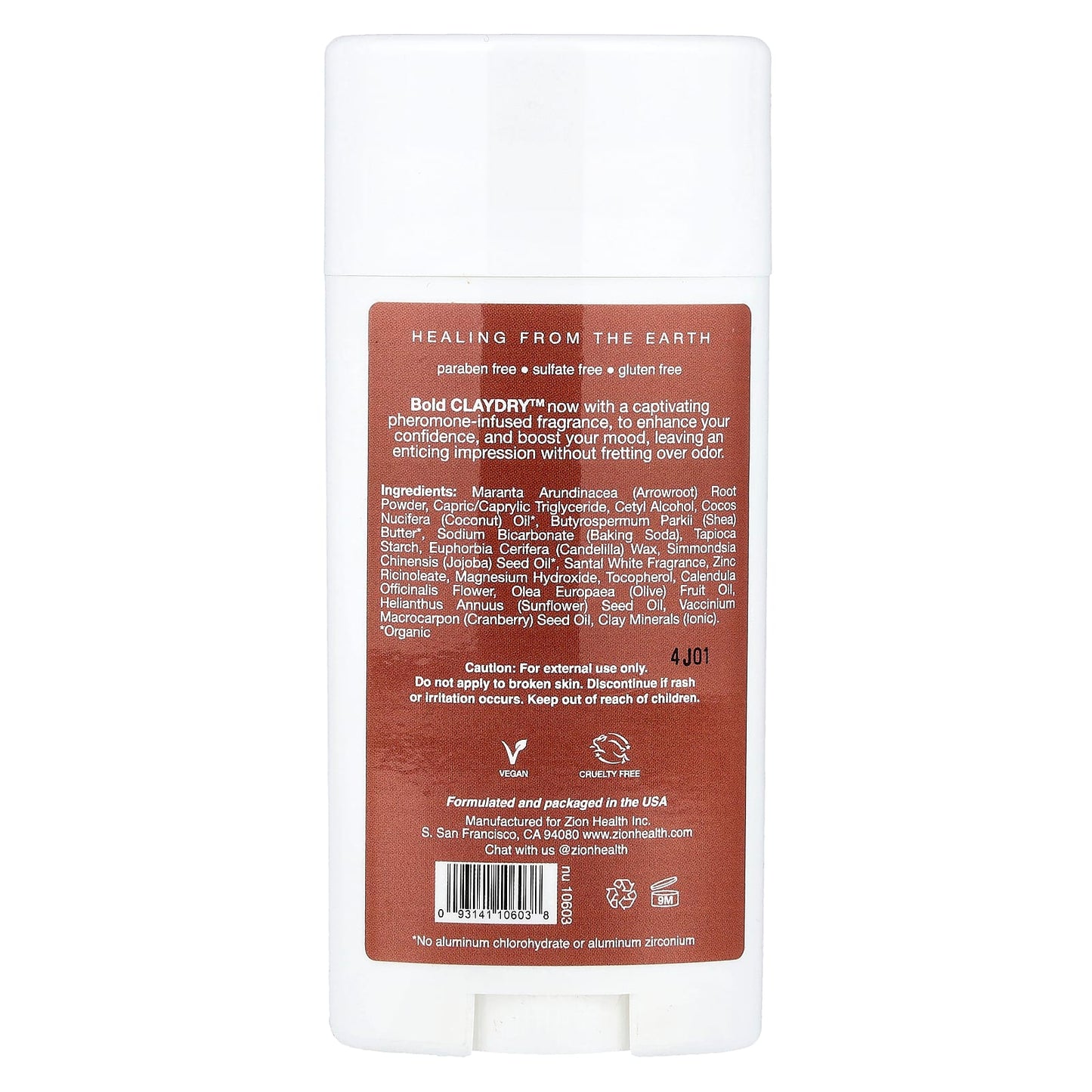 Zion Health, Bold, ClayDry Deodorant, Santal White, 2.8 oz (80 g) - Image 2