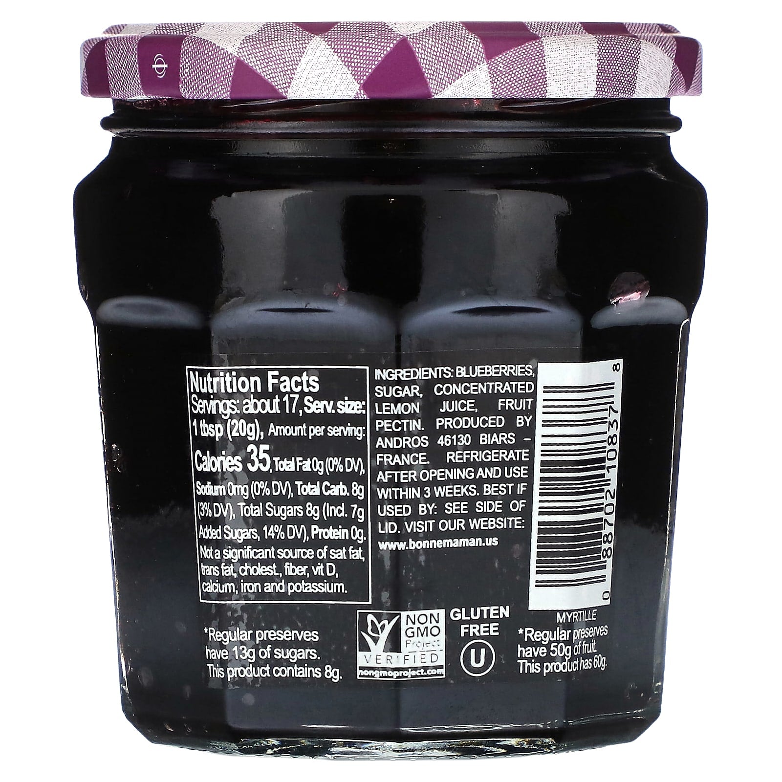 Bonne Maman Blueberry Fruit Spread, 11.8 oz (335g), Non-GMO & Gluten-Free - Image 2