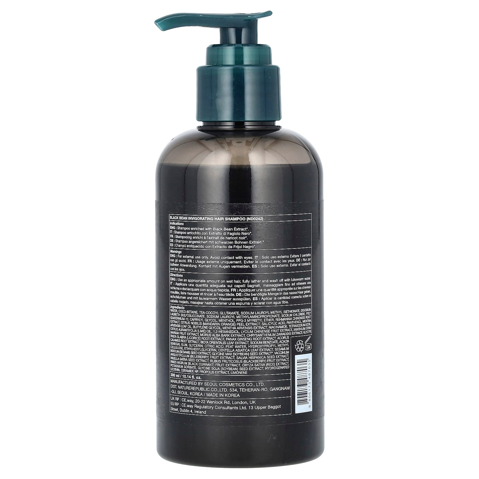 Nature Republic, Black Bean, Invigorating Hair Shampoo, For All Types of Hair, 10.14 fl oz (300 ml) - Image 2