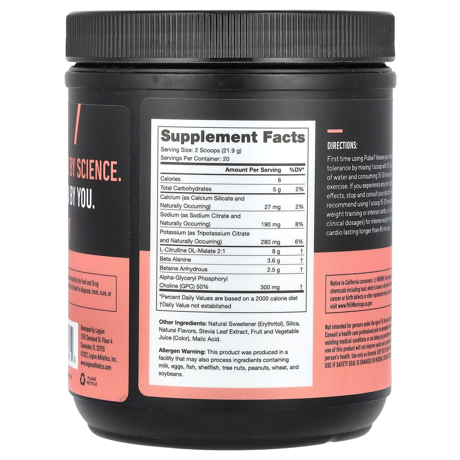 Legion Athletics, Pulse, Stim-Free Pre-Workout Drink, Fruit Punch, 0.97 lbs (438 g) - Image 2