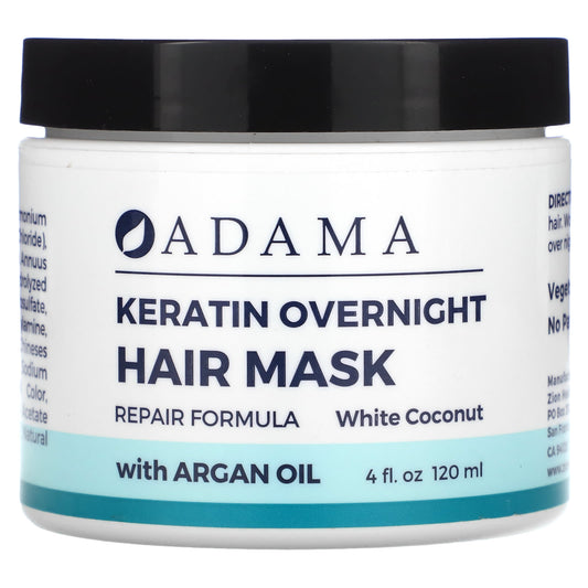 Zion Health, Adama, Keratin Overnight Hair Mask, White Coconut, 4 fl oz (120 ml) - Image 1