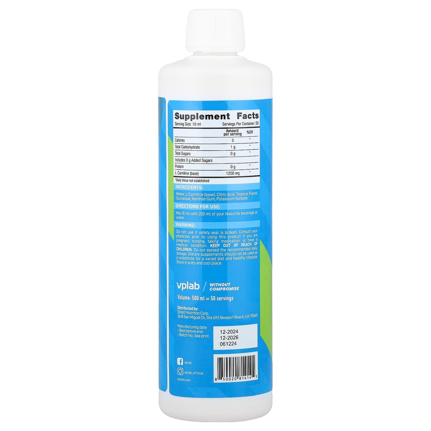 Vplab, L-Carnitine Concentrate, Tropical , 500 ml - Image 2