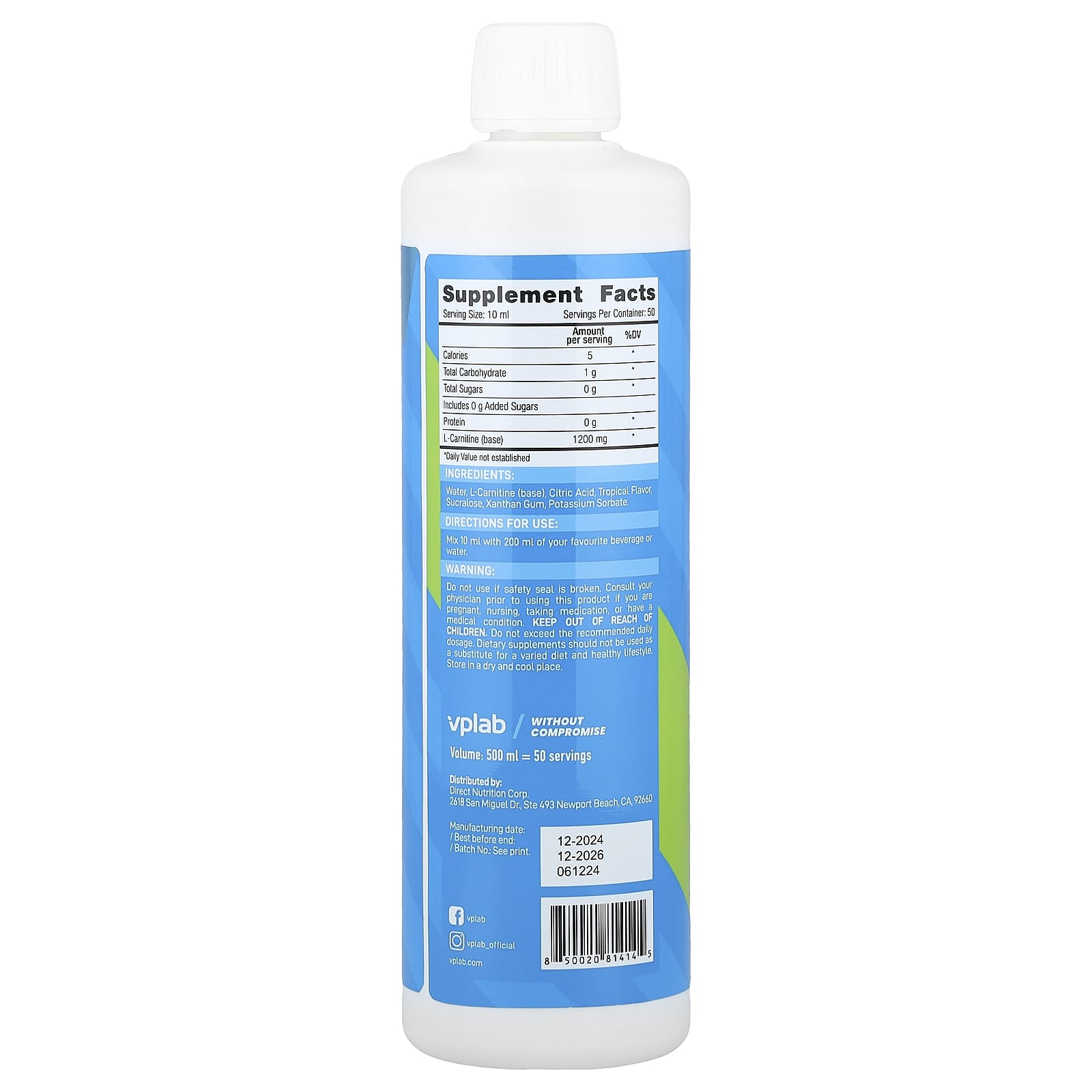 Vplab, L-Carnitine Concentrate, Tropical , 500 ml - Image 2