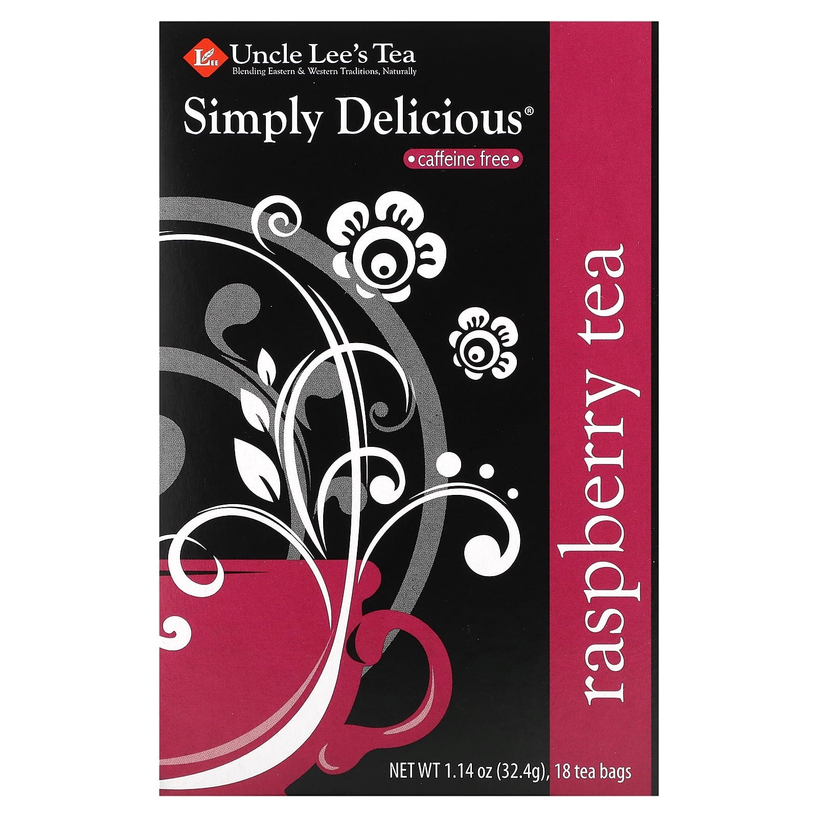 Uncle Lee's Tea, Simple Delicious, Raspberry Tea, Caffeine Free, 18 Tea Bags, 1.14 oz (32.4 g) - Image 1