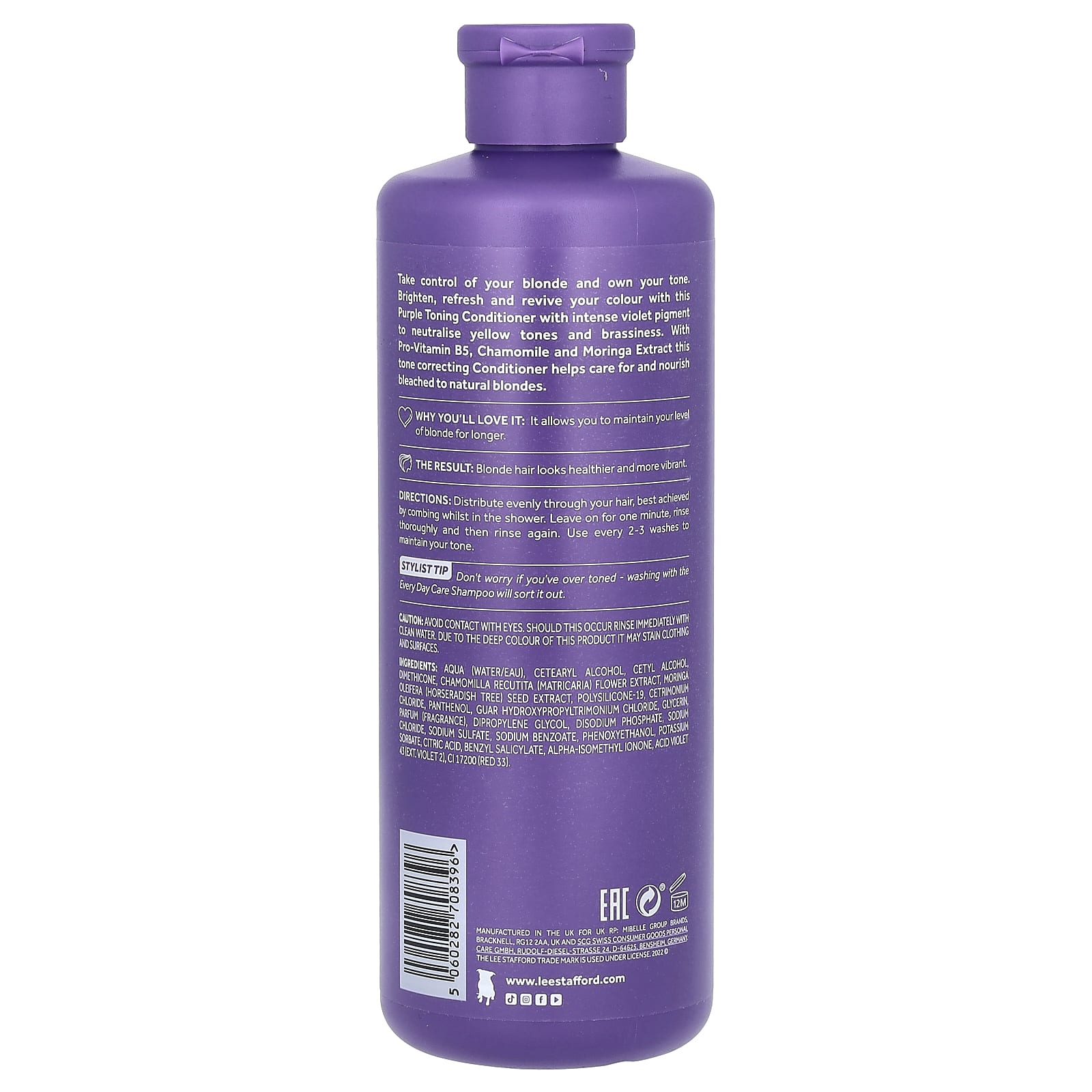 Lee Stafford, Bleach Blondes, Purple Toning Conditioner, For Bleached, Highlighted & Naturally Light Blonde Hair, 16.9 fl oz (500 ml) - Image 2
