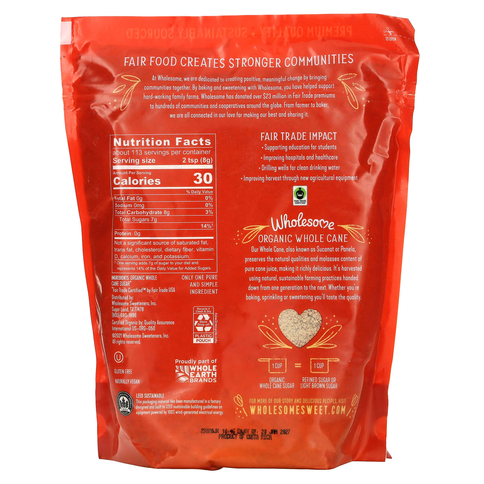 Wholesome Sweeteners, Organic Sucanat Panela Whole Cane Sugar, 32 oz (907 g) - Image 2