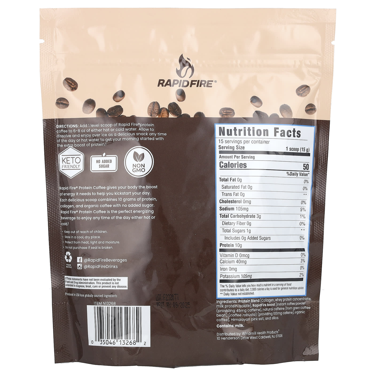 RAPIDFIRE, Protein Coffee, Original Blend, Medium Roast, 7.93 oz (225 g) - Image 2