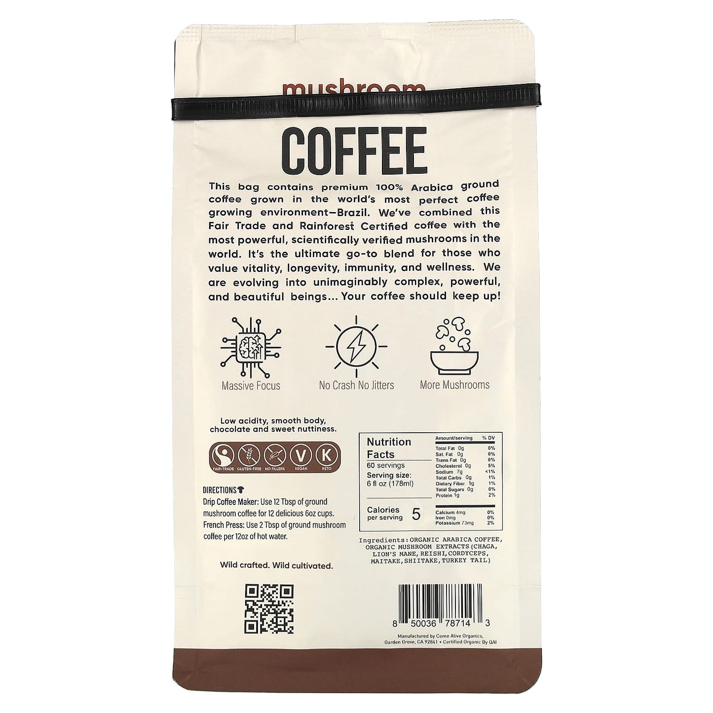 LA Republica, Ground Mushroom Coffee, Medium Roast, 12 oz (340 g) - Image 2