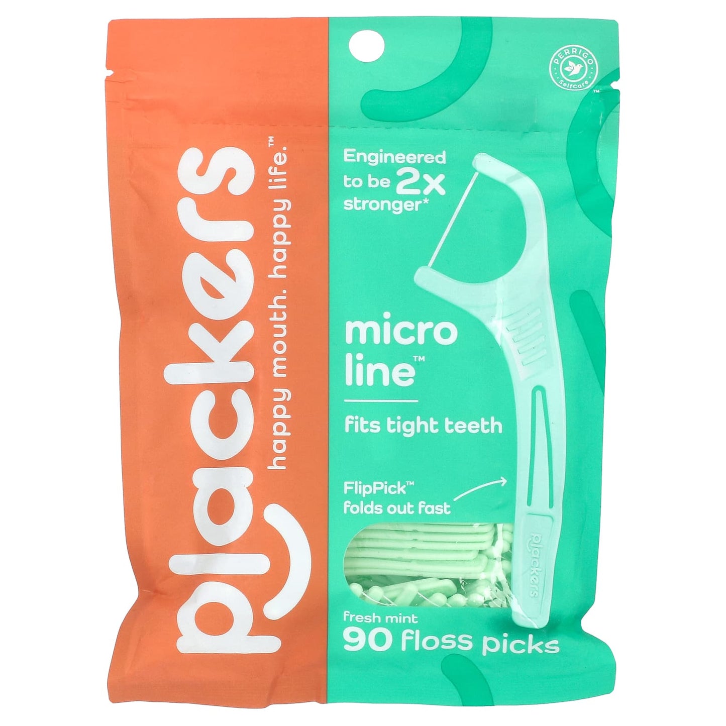 Plackers, Micro Line, Floss Picks, Fresh Mint, 90 Count - Image 1