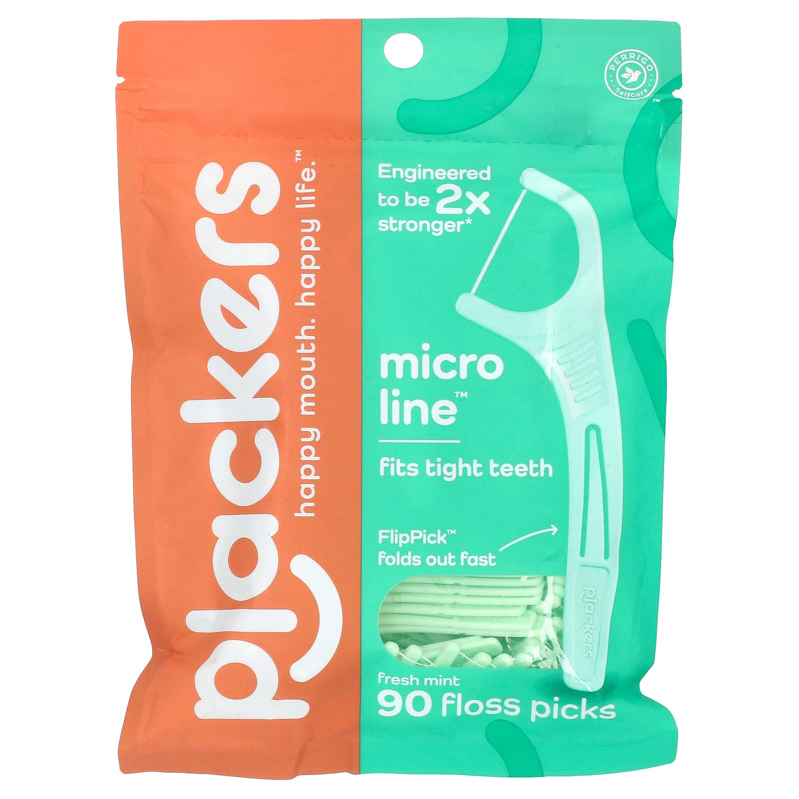 Plackers, Micro Line, Floss Picks, Fresh Mint, 90 Count - Image 1