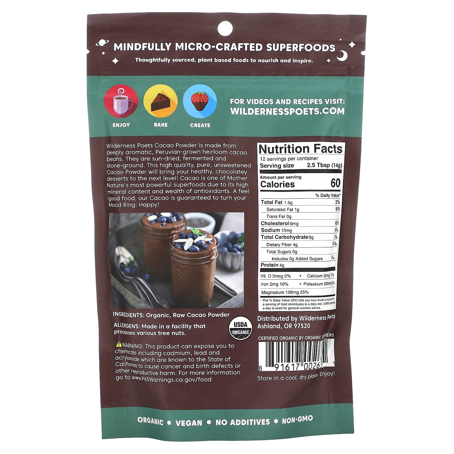 Wilderness Poets, Organic Peruvian Cacao Powder, 6 oz (170 g) - Image 2