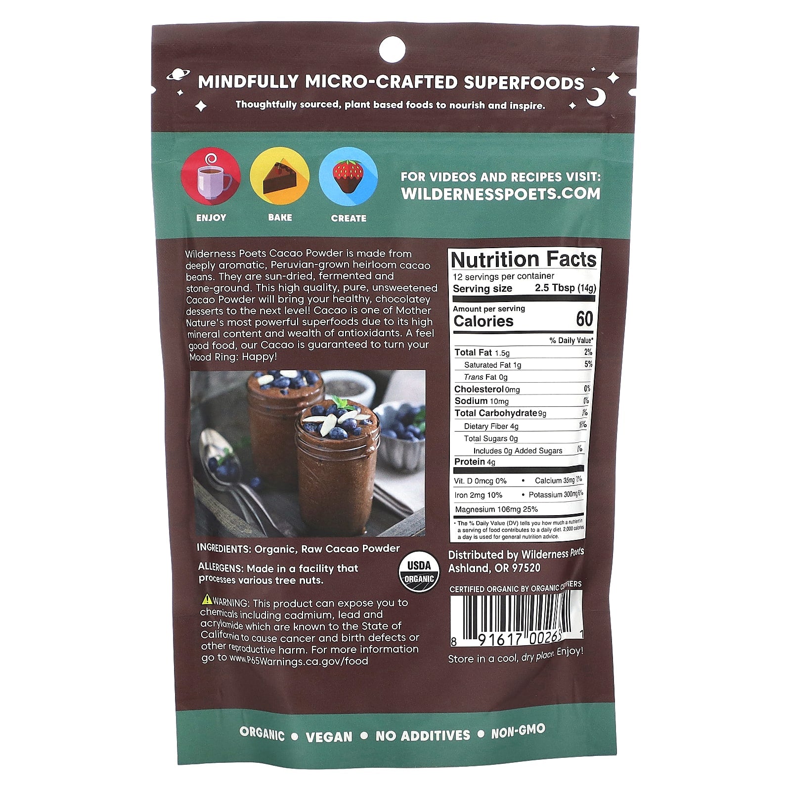 Wilderness Poets, Organic Peruvian Cacao Powder, 6 oz (170 g) - Image 2