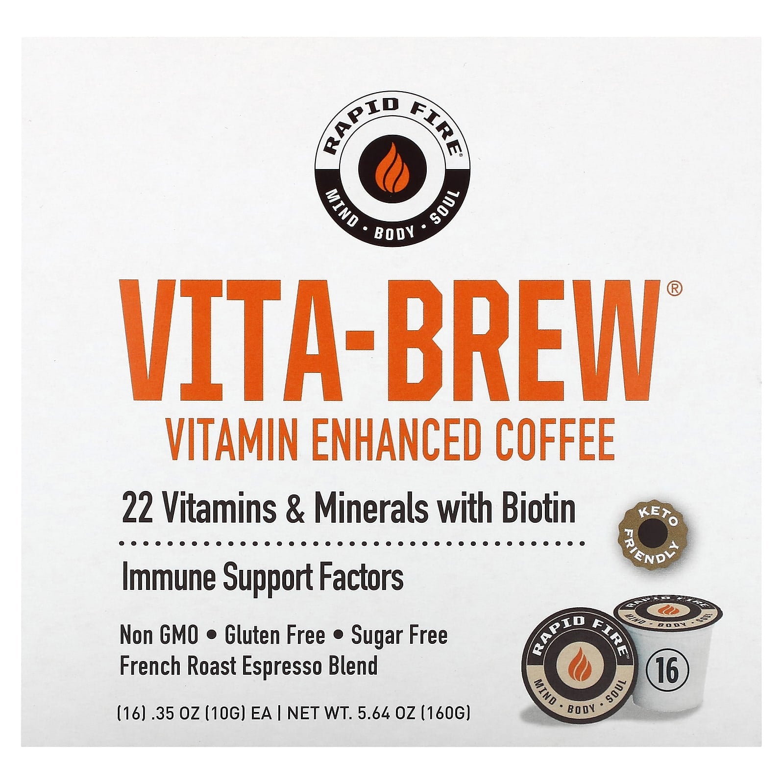 RAPIDFIRE, Vita-Brew, Vitamin Enhanced Coffee, French Roast Espresso Blend, 16 K-Cup, 0.35 oz (10 g) Each - Image 1