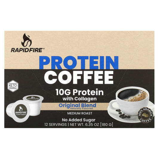 RAPIDFIRE, Protein Coffee Pod, Original Blend, Medium Roast, 12 Pods, 6.35 oz (180 g) - Image 1