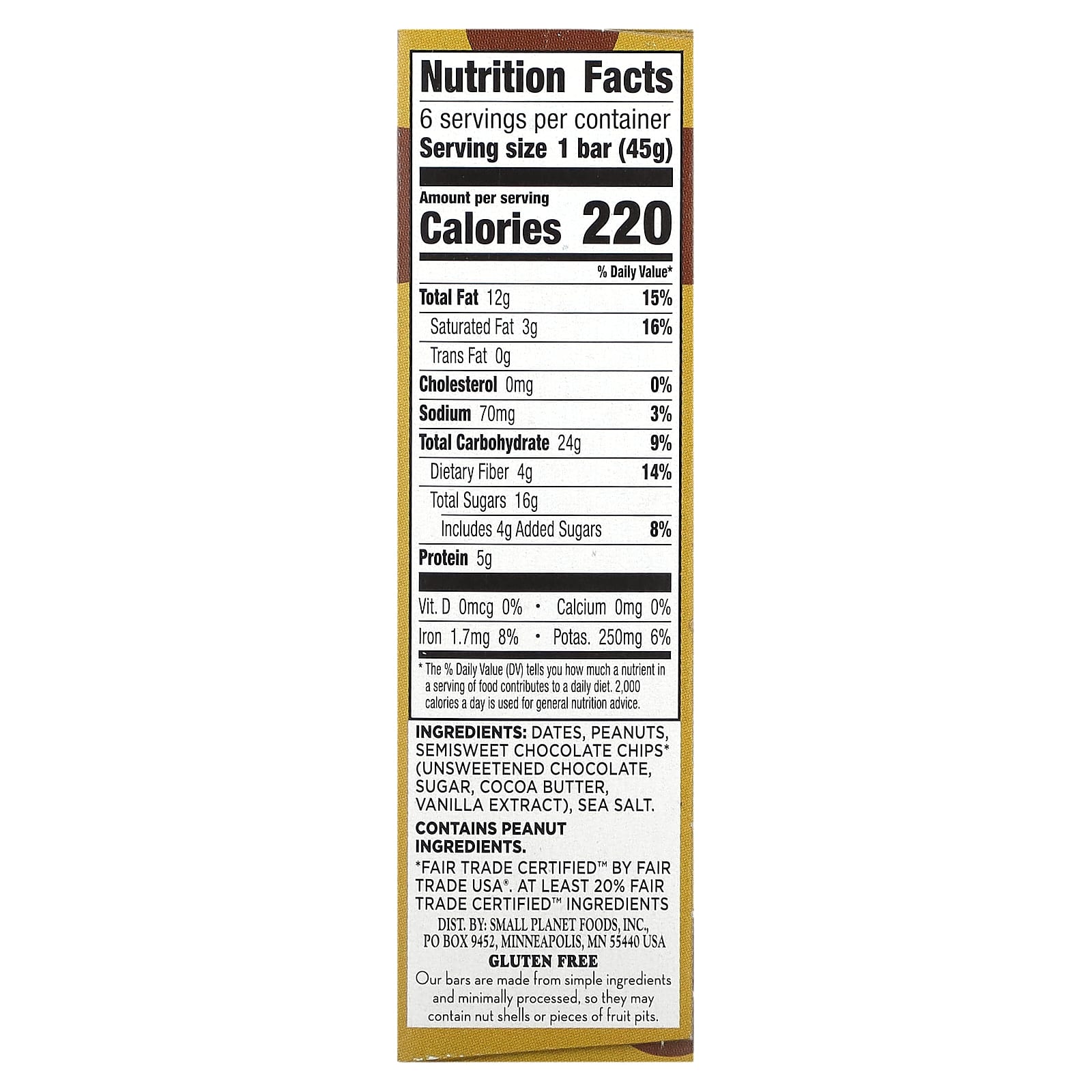 Larabar, The Original Real Fruit & Nut Bar, Peanut Butter Chocolate Chip, 6 Bars, 1.6 oz (45 g) Each