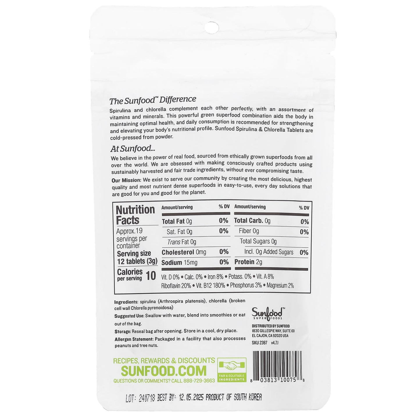 Sunfood, Super Algae Tablets, Spirulina & Chlorella, 250 mg, Approx. 228 Tablets, 2 oz (57 g) - Image 2