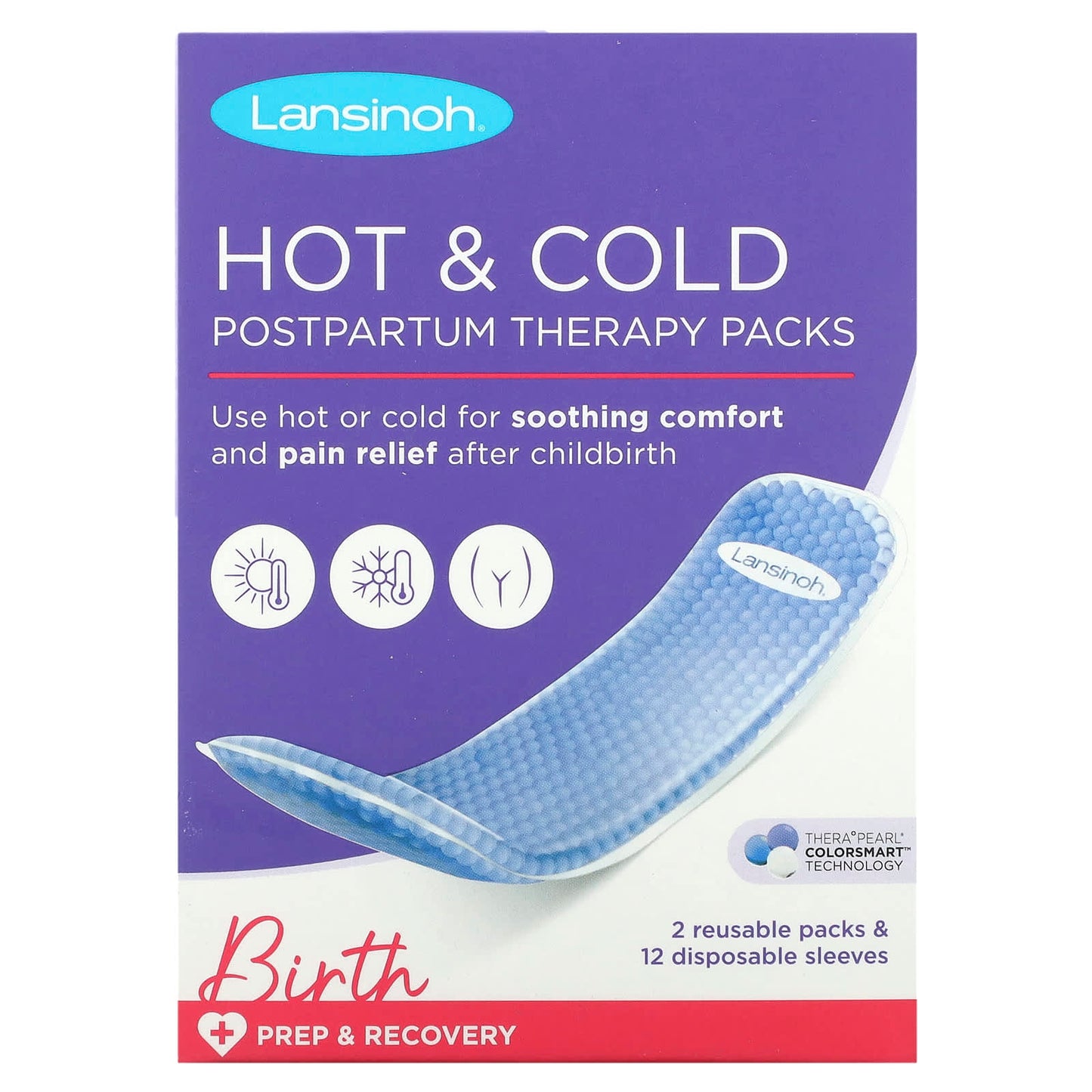 Lansinoh, Hot & Cold Postpartum Therapy Packs, 2 Reusable Packs & 12 Disposable Sleeves - Image 1